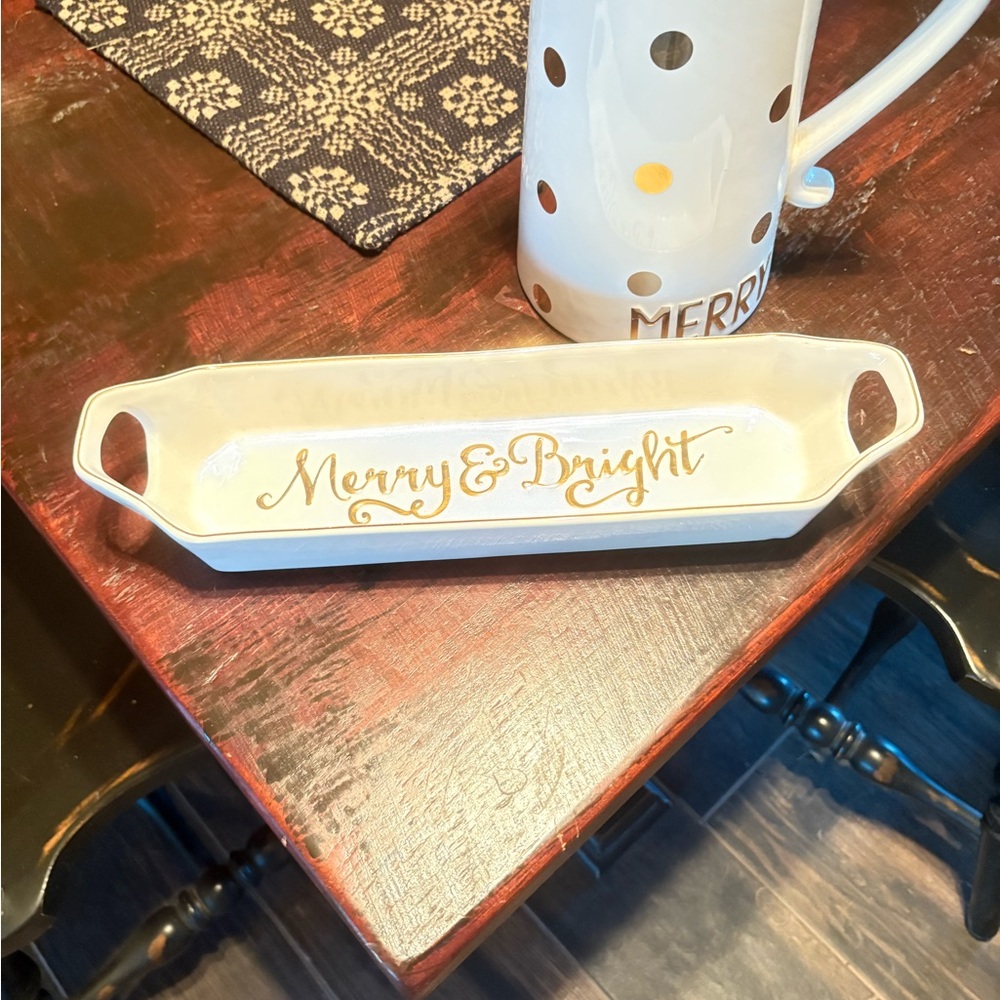 Mud Pie White and Gold Serving Tray & matching pitcher